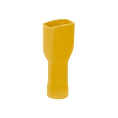 Un connecteur en plastique jaune de forme tubulaire, probablement un embout de câble, servant à connecter ou isoler des lignes électriques.