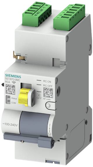 Module RC Siemens SST3072-QMC, gris avec interrupteur jaune et bornes de connexion vertes, pour commander des appareils électriques.