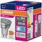 Emballage 'OSRAM LED Value GU10'. Efficacité énergétique F, 6,9W équivalent 80W, 575 lm, angle de faisceau 36°, Blanc Froid.