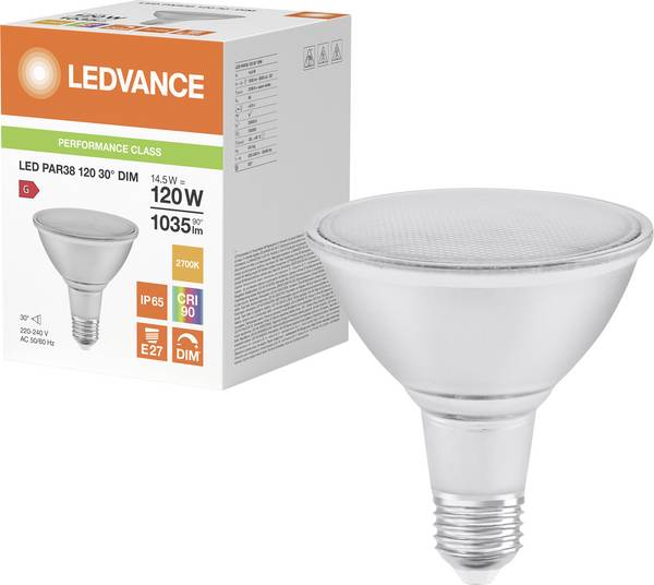 LEDVANCE 4099854071270 LED CEE G (A - G) E27 Par 38 14.5 W = 120 W blanc chaud (Ø x H) 122 mm x 122 mm  1 pc(s)