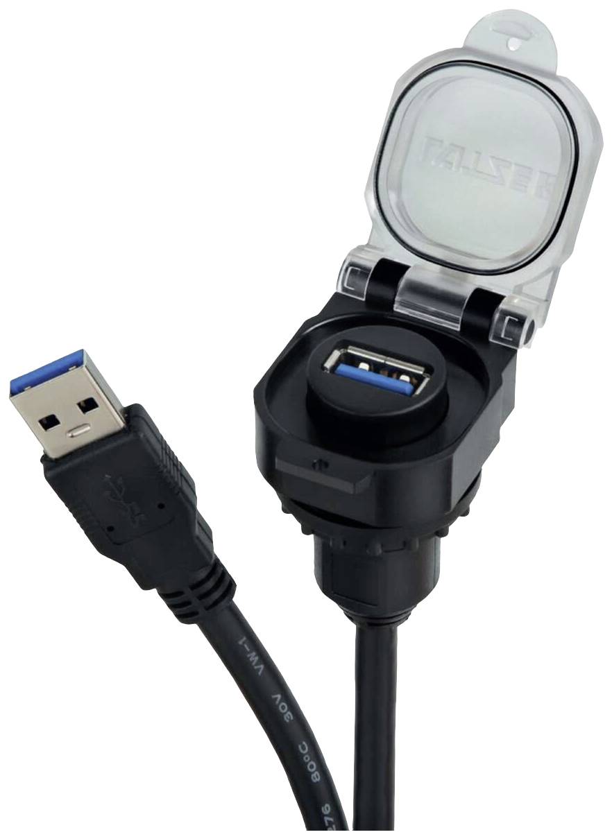 Embase femelle USB 3.0 avec câble, avec couvercle rabattable USB-3.0 A/A F/M 0,6m PVC KD 490219.0060 Lütze Contenu: 1 pc