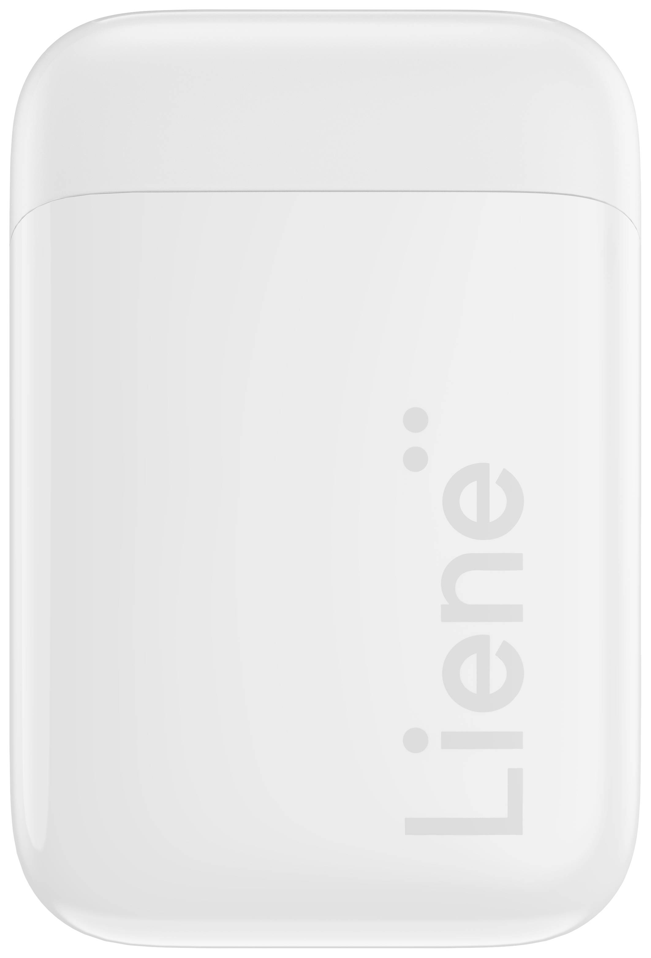 Couvercle blanc rectangulaire aux coins arrondis, portant le texte 'Liene' sur sa face avant. Design minimaliste.