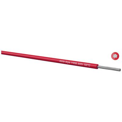 Câble rouge portant l'inscription « AWM Style 11959 300V 120°C », montrant un faisceau de fils à l'intérieur du câble.