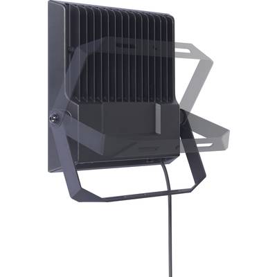 Un projecteur LED avec boîtier noir et support réglable, adapté à une utilisation extérieure.