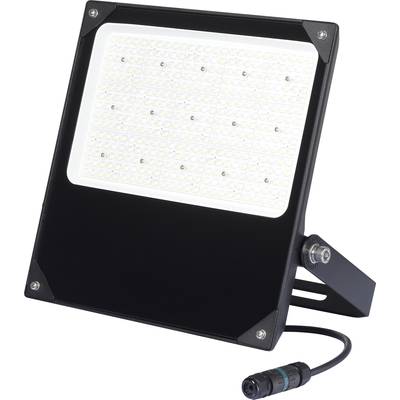 Projecteur de projecteur LED, boîtier noir, forme carrée, LED visibles, câble d'alimentation en bas.