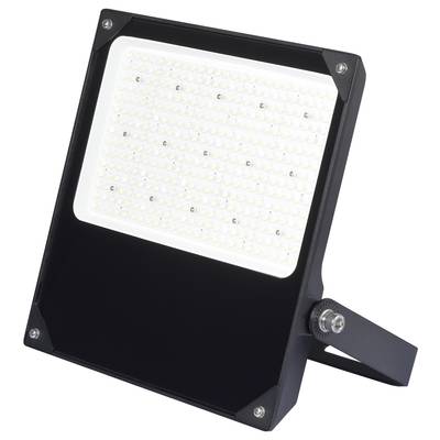 Projecteur LED noir à large faisceau au design rectangulaire avec support réglable, adapté à l'éclairage extérieur.