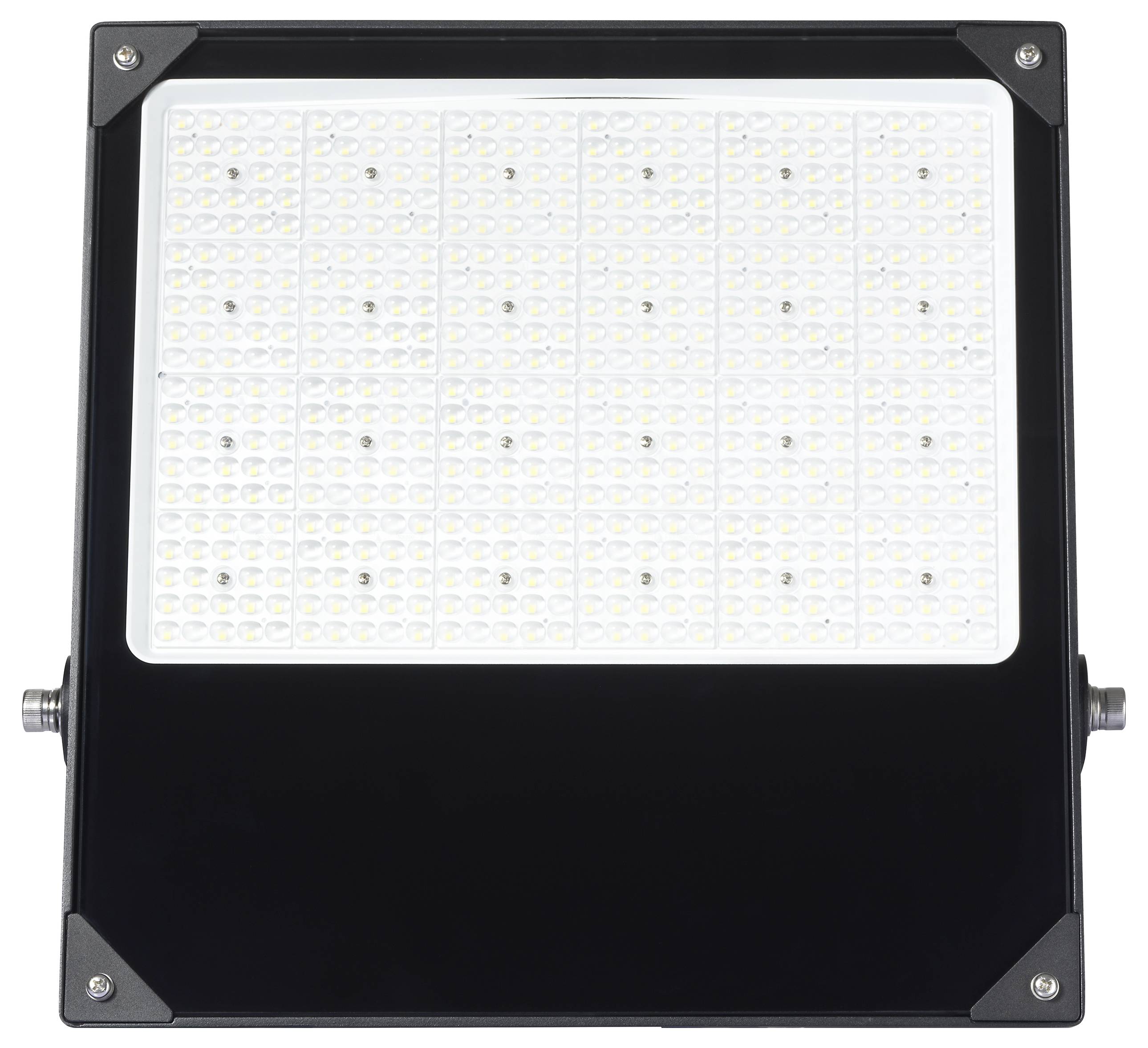 Un projecteur LED rectangulaire avec de nombreux petits points lumineux sur un fond noir. Adapté pour l'éclairage de grandes surfaces.