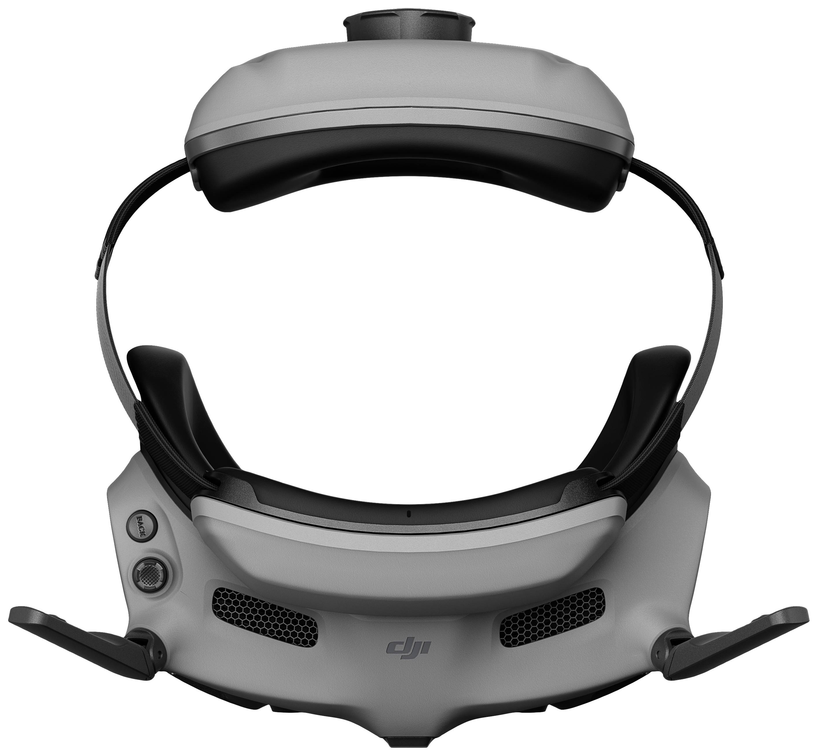 Lunettes de réalité virtuelle en noir et gris, représentées de face.
