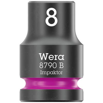 'Image d'un embout de clé à chocs Wera 8790 B Impaktor de 8 mm, avec un boîtier noir et un anneau rose.'