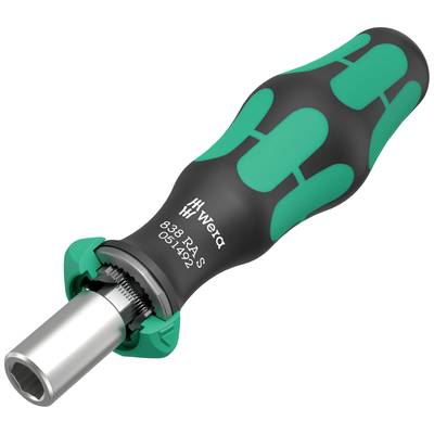 Un tournevis à manche vert et noir, marque 'Wera', numéro de modèle '813/4A S'. Adapté pour les embouts avec une empreinte hexagonale.