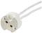 Support de lampe en céramique avec deux fils de connexion. Il possède deux ouvertures pour les broches de l'ampoule et est utilisé pour le montage dans les luminaires.