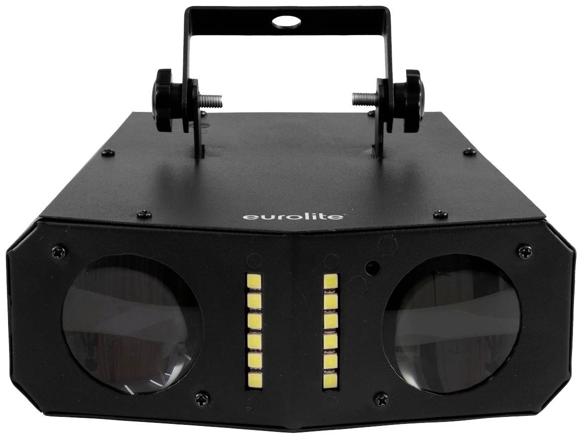 Appareil d'effets lumineux Eurolite noir avec deux grandes lentilles et deux rangées de lampes LED.