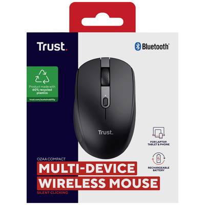 Une souris Trust sans fil avec Bluetooth, adaptée aux ordinateurs portables, tablettes et smartphones. Fabriquée à partir de 60% de plastique recyclé, avec des clics silencieux.