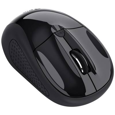 Souris d'ordinateur sans fil noire avec un design ergonomique et des poignées latérales en caoutchouc, adaptée à une utilisation confortable.