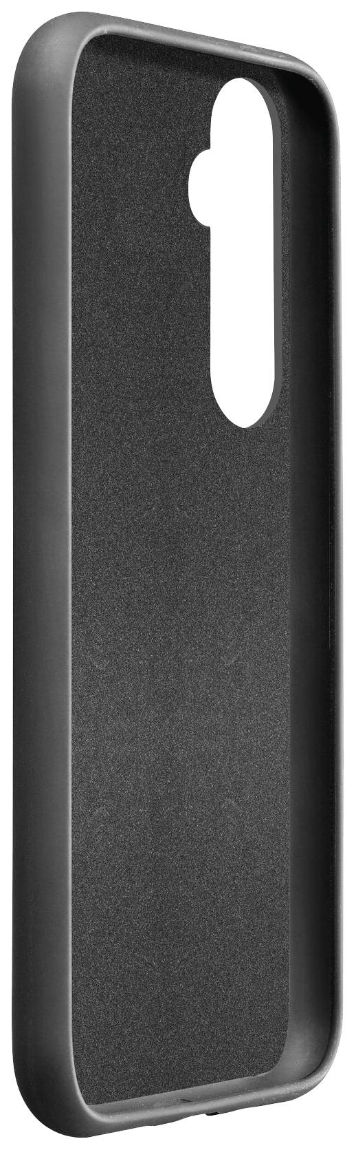 Coque de protection noire pour smartphone avec découpe pour caméra, fabriquée en matériau résistant, offrant une protection contre les chocs et les rayures.