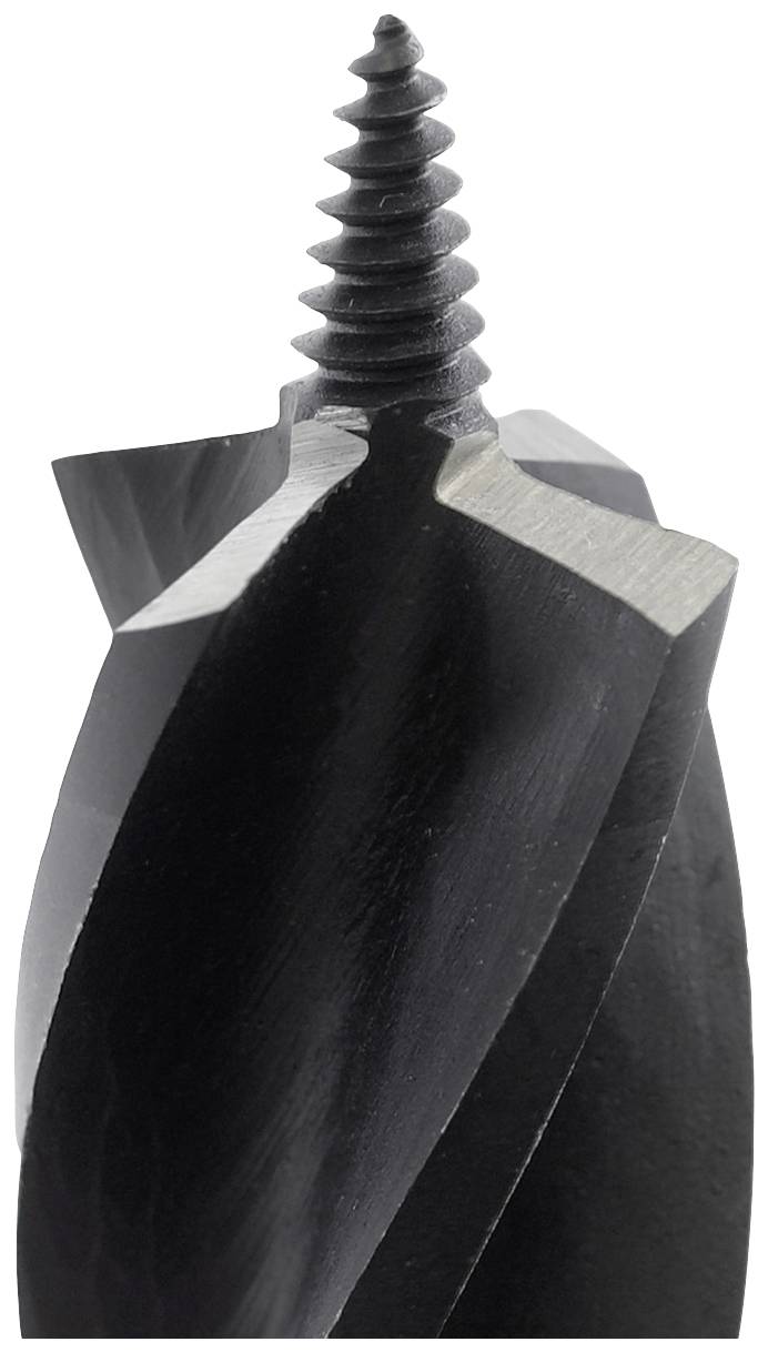 Gros plan d'une tête de vis noire avec une vis hélicoïdale, utilisée pour percer et visser des vis.