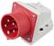 Connecteur industriel rouge avec cinq broches métalliques et boîtier en plastique blanc, adapté pour des connexions électriques puissantes.