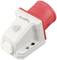 Connecteur électrique enfichable, rouge et blanc, monté sur le mur. Adapté aux applications industrielles. Marqué 'SuconiX'.
