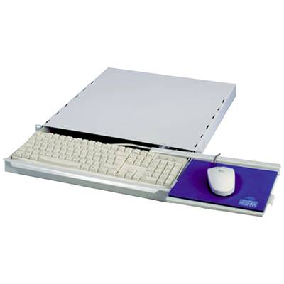 Boîtier d'ordinateur plat avec clavier et souris extractibles, conçu pour un travail économe en espace sur les bureaux.