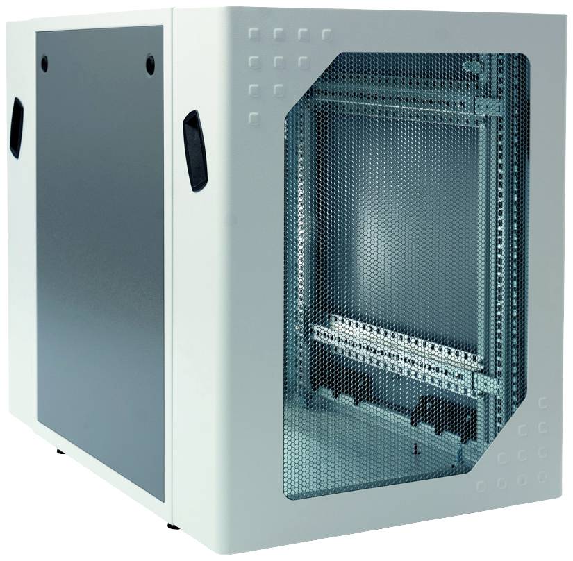 Un boîtier serveur blanc vide avec une paroi latérale perforée, adapté au montage d'équipements serveur et réseau.