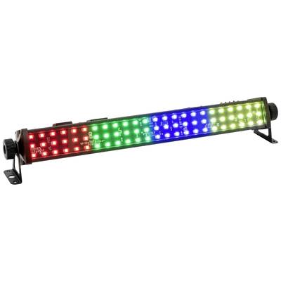 Bande lumineuse à LED avec diodes émettant du rouge, du vert, du bleu et du jaune, montée sur un support métallique.
