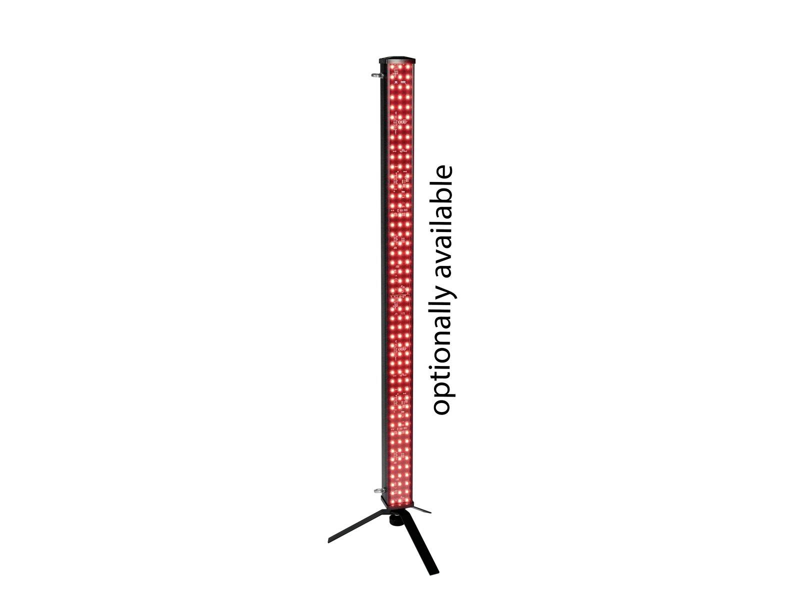 Une longue lampe étroite sur trépied avec des LED rouges. Texte à côté : « en option ».