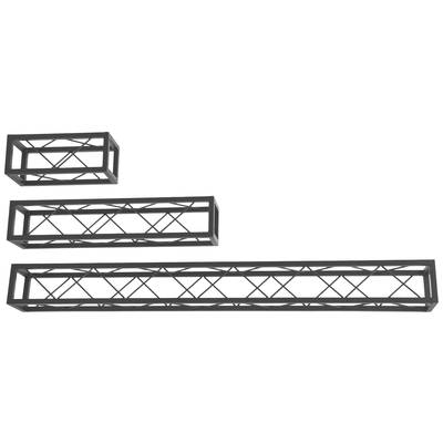 Trois supports en grille métallique noire de différentes tailles. Un petit, un moyen et un long support sont disposés horizontalement côte à côte.