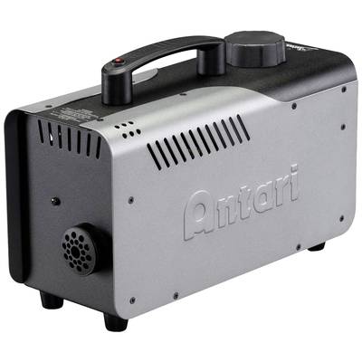 Une machine à fumée argentée et noire portant l'inscription 'Antari' sur le côté. Elle dispose de fentes de ventilation et d'une poignée sur le dessus.