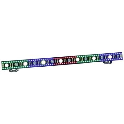 Réglette LED avec des LED colorées : vert, bleu et rouge. Neuf points lumineux blancs circulaires sont répartis uniformément.