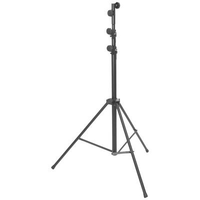 Un trépied noir à trois pieds avec une hauteur réglable et un design robuste, adapté aux applications photographiques ou d'éclairage.