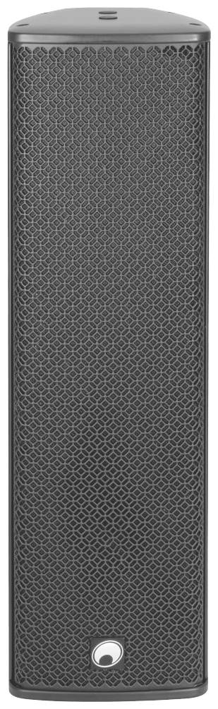 Système de haut-parleurs Bluetooth noir, rectangulaire avec grille fine et serrée.