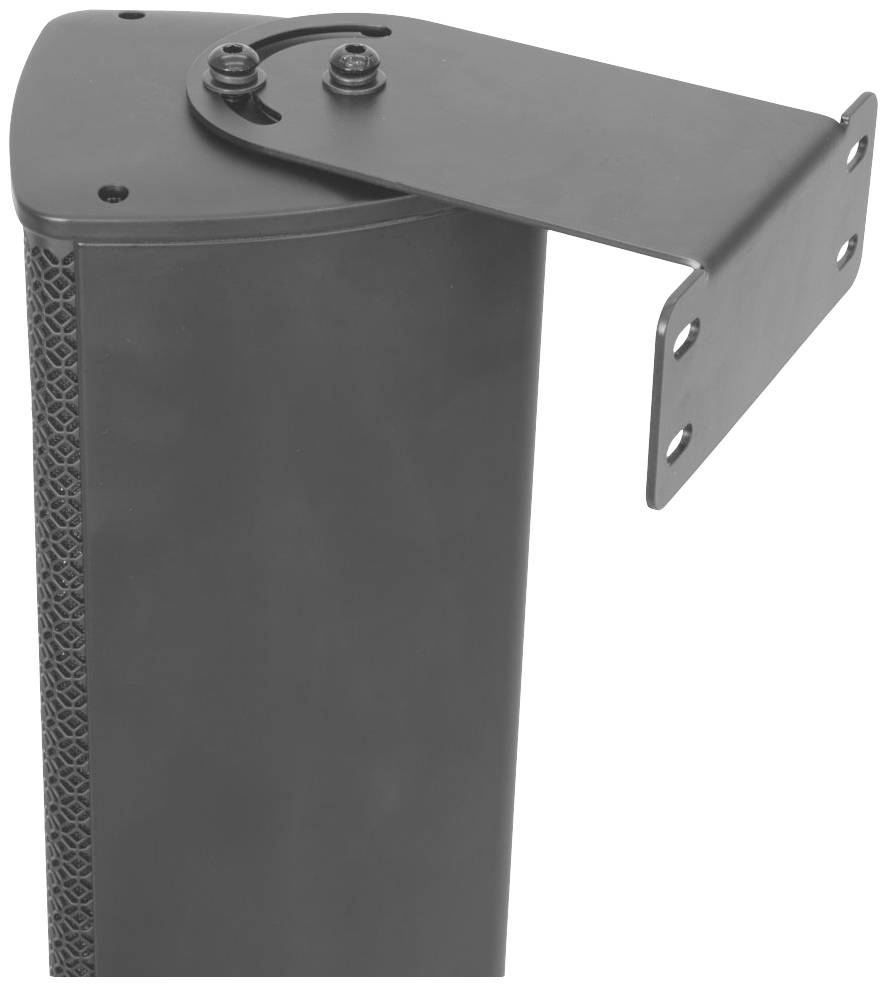 Support d'enceinte en métal noir, adapté pour une installation murale ou plafonnière.