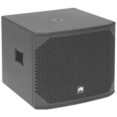Un haut-parleur noir avec une grande grille sur l'avant.