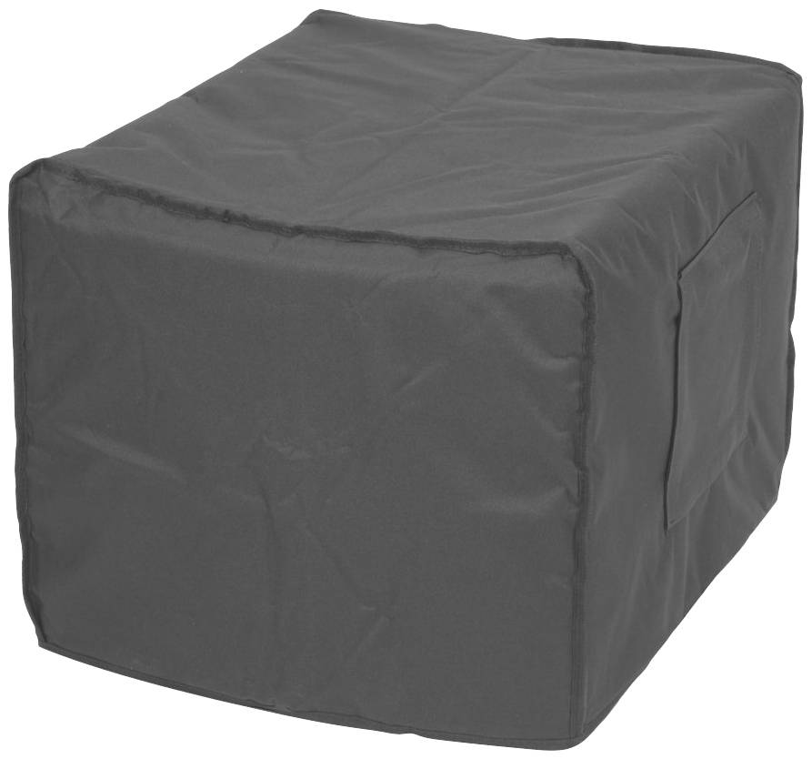 Une couverture rectangulaire gris foncé qui pourrait protéger un petit objet extérieur comme un barbecue ou un climatiseur.