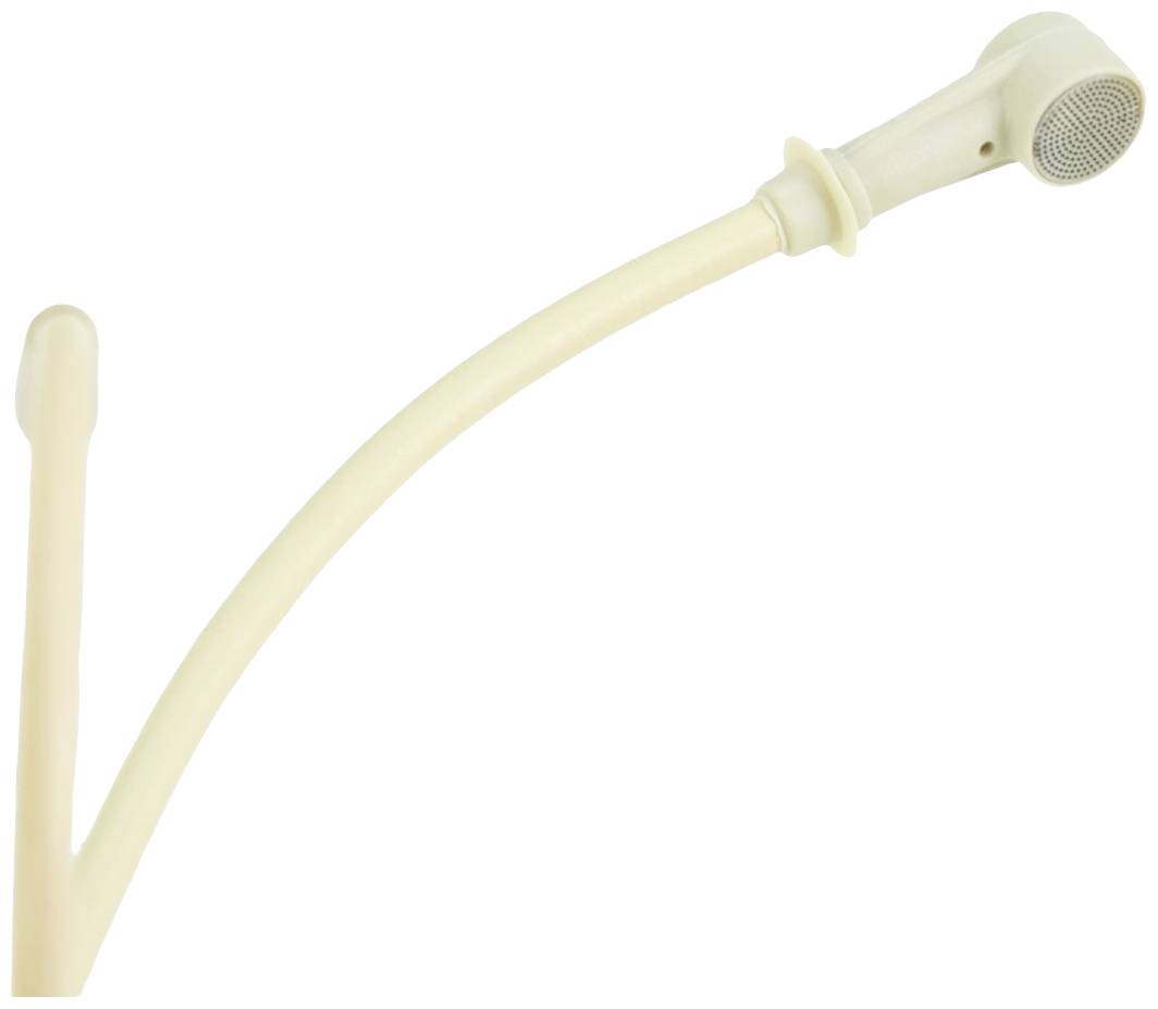 Un microphone beige à col de cygne flexible, adapté aux présentations ou aux orateurs.