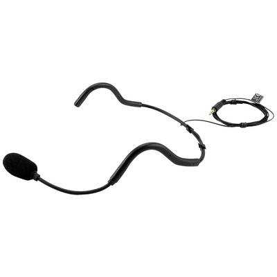 Micro-casque noir avec perche flexible et câble ; idéal pour les enregistrements vocaux ou présentations mains libres.