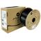 Un rouleau de filament noir pour imprimante 3D de la marque Polymaker, à côté de son emballage en carton.