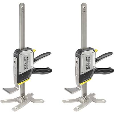 Deux pinces Stanley FatMax en argent avec poignée noire et fermeture jaune sur un support, idéales pour fixer des pièces de travail.