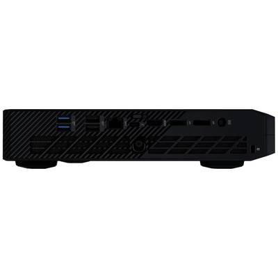 Un ordinateur compact noir avec plusieurs ports USB, une connexion réseau et des fentes de ventilation à l'arrière.
