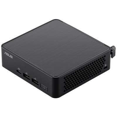 Un mini-PC noir d'ASUS doté de plusieurs ports USB et de fentes de ventilation sur le côté.