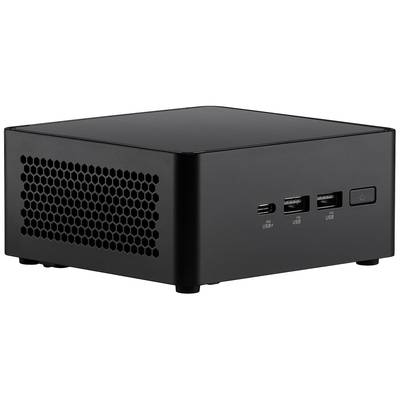 Ordinateur compact noir avec plusieurs ports USB à l'avant, adapté aux environnements nécessitant peu d'espace.