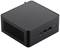 Un mini-PC compact noir avec des côtés ventilés, deux ports USB et un port HDMI sur la façade.