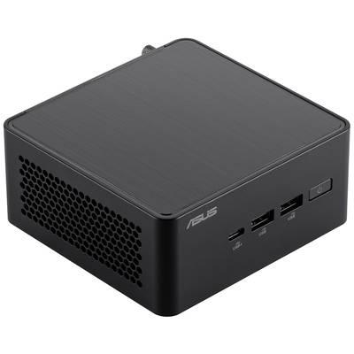 Mini-PC noir avec des fentes de ventilation sur les côtés, ports USB, ports HDMI et bouton marche/arrêt. Design compact et moderne.