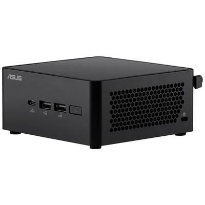 Un mini-PC noir d'Asus avec plusieurs ports USB et des fentes de ventilation sur le côté.