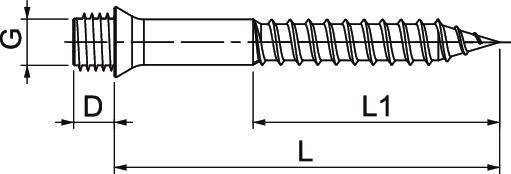 Dessin technique d'une vis avec deux types de filetage. Indication des dimensions G (largeur de tête), D (diamètre de tige), L (longueur totale), L1 (longueur de filetage).