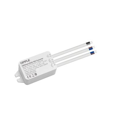 Petit convertisseur LED rectangulaire portant l'inscription 'OPPLE LEDSmart+. Modèle : H/OZ1A'. Quatre câbles en sortent.