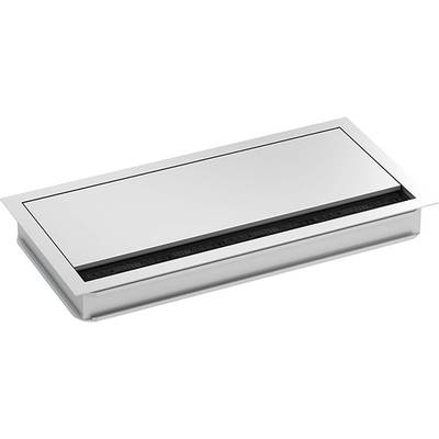 Porte-objet rectangulaire en métal argenté avec une surface lisse et un bord large.