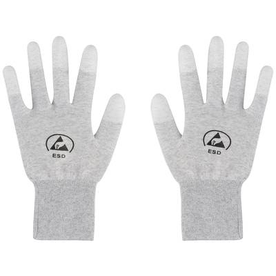 Deux gants gris ESD avec logo, conçus pour protéger contre les décharges électrostatiques.