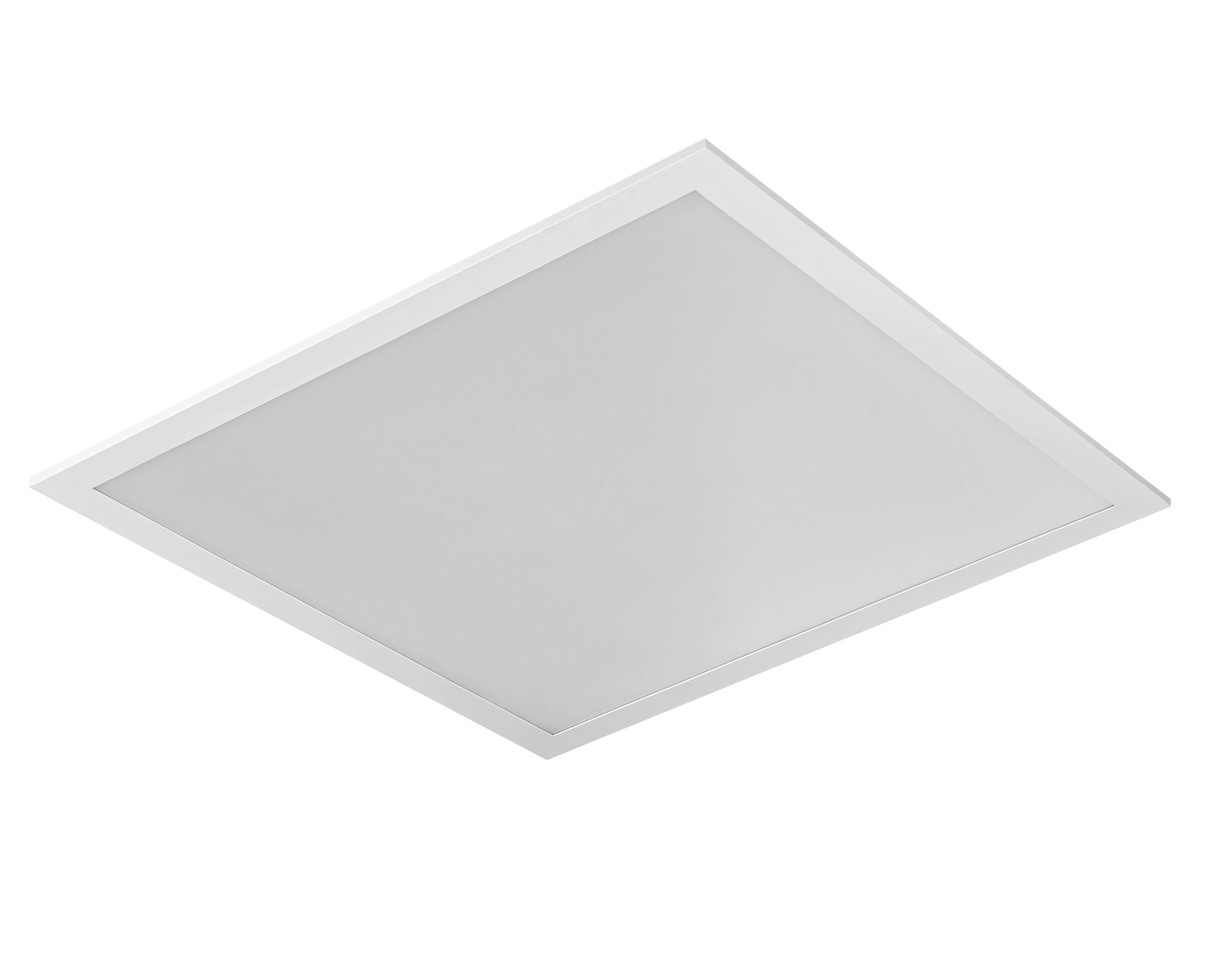 Un panneau LED carré blanc avec un cadre élégant, sur un fond noir, présente un design moderne et minimaliste.