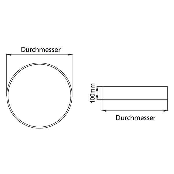 Un diagramme circulaire montre la coupe transversale d'un cylindre avec le 'diamètre' marqué. Une vue de côté indique une hauteur de 100 mm.